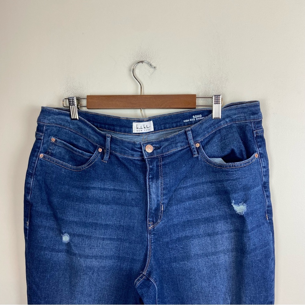 Nicole Miller Women’s High Rise Skinny Crop Cuffed Denim Jeans‎ Distressed 14 - Picture 2 of 9